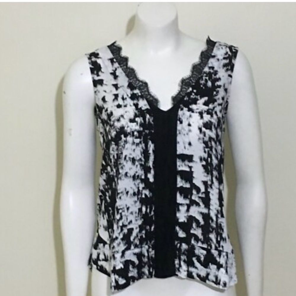 BCBGMaxAzria Black & White Lace-Trim V-Neck Camisole